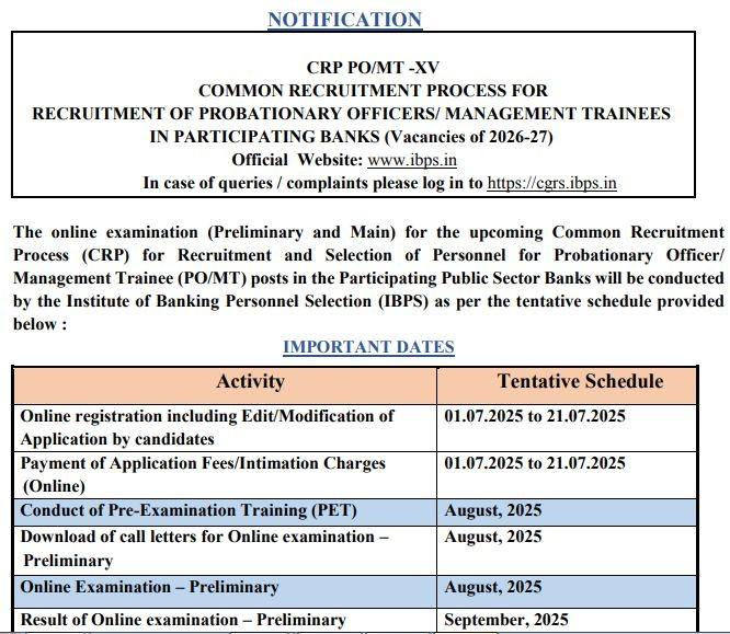 IBPS PO Recruitment 2025 Officil Notice