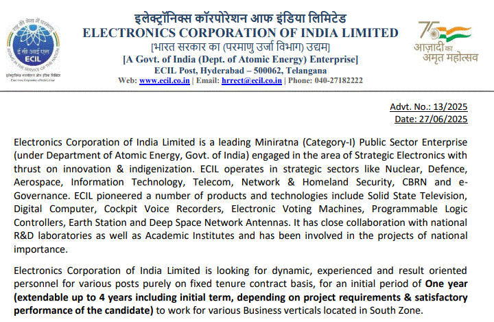 ECIL Senior Artisan Recruitment 2025