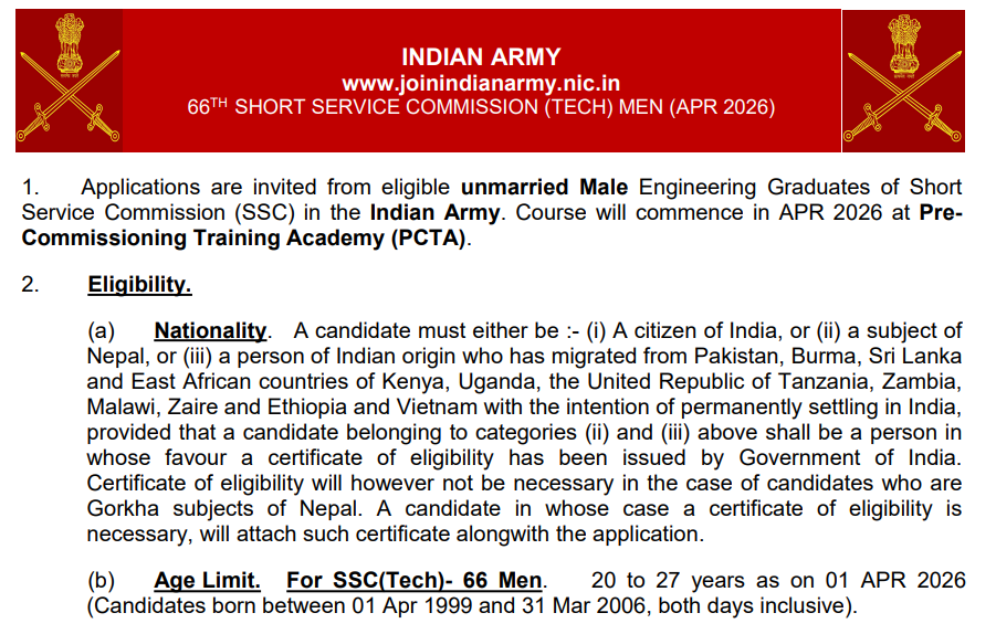 Official Notification Indian Army SSC Technical Bharti 2025