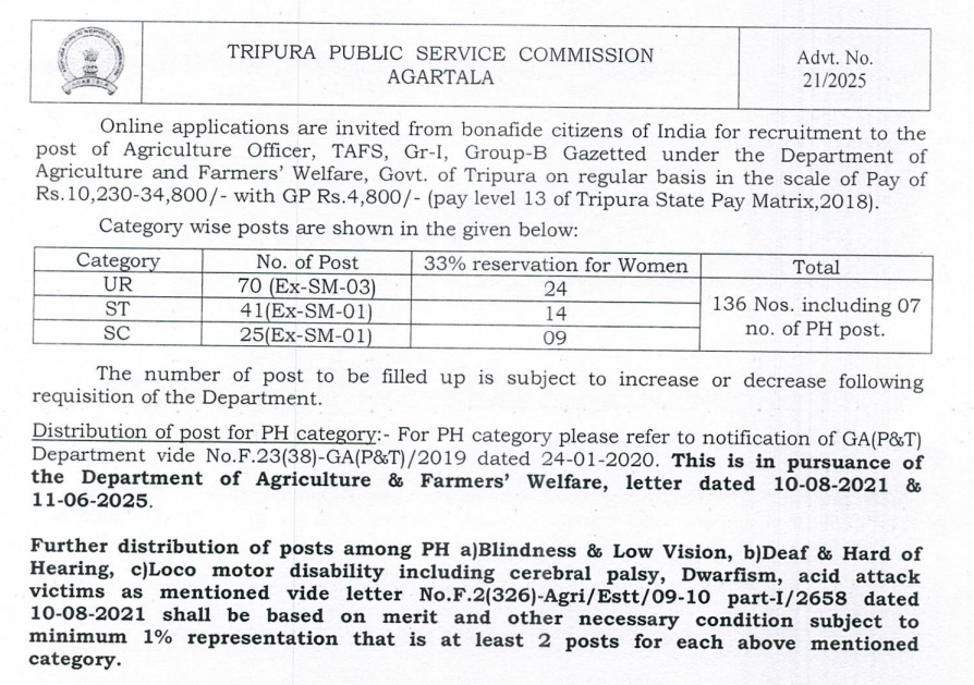 Official Notification TPSC Agriculture Officer Bharti 2025