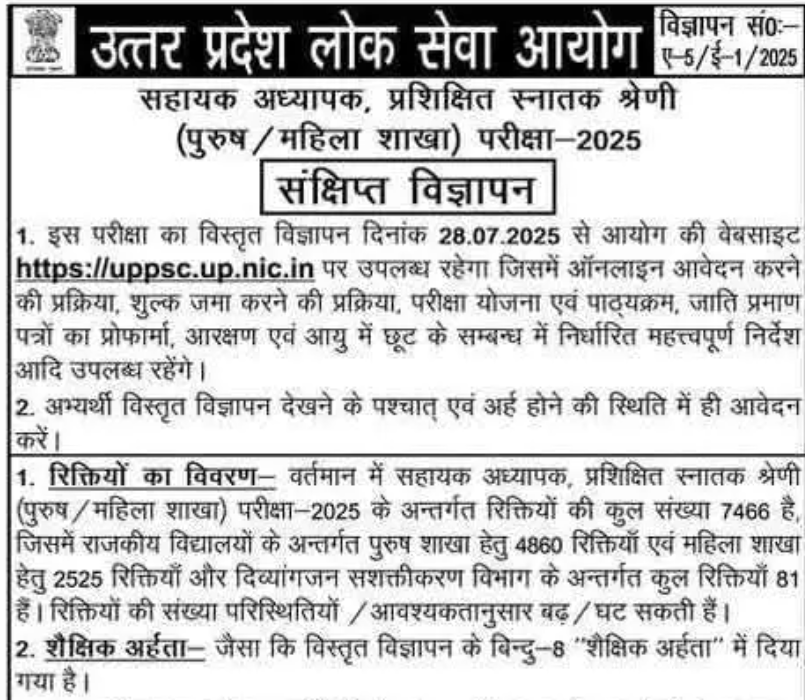 Official Notification UP LT Grade Teacher Bharti 2025