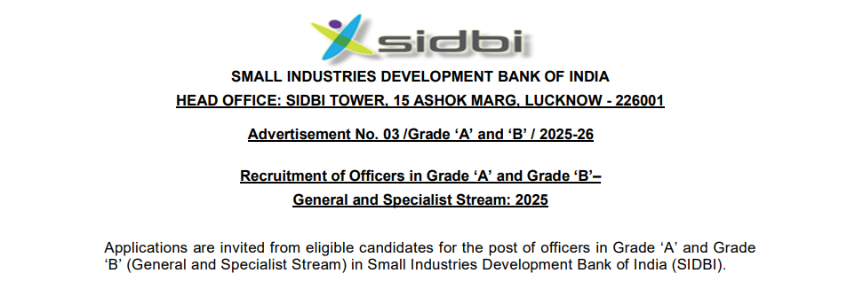 Official Notification SIDBI Assistant Manager Bharti 2025