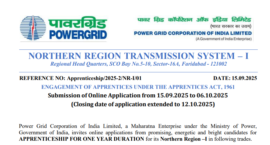 Official Notification PGCIL Apprentice Recruitment 2025