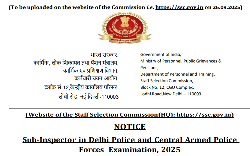 Official Notification SSC CPO Recruitment 2025