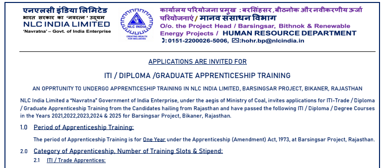 official notifition NLC India Apprentice Recruitment 2025