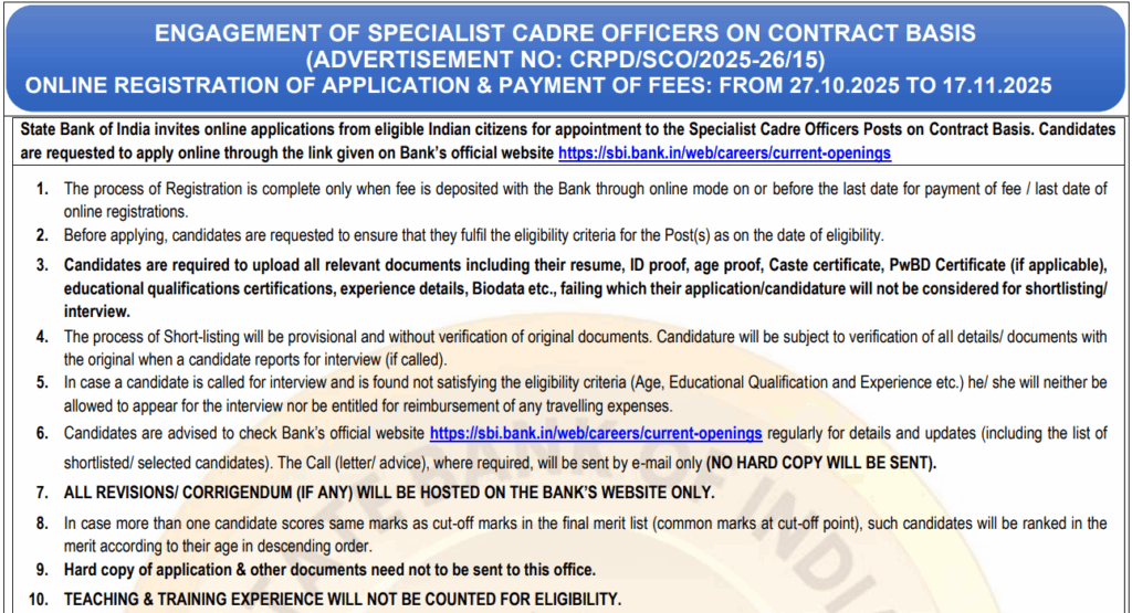 official Notification SBI Specialist Cadre Officer Bharti 2025